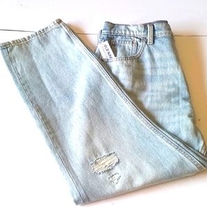 NWT Old Navy Slouchy Straight Distressed Adjustable Waist Blue Jeans Size 18